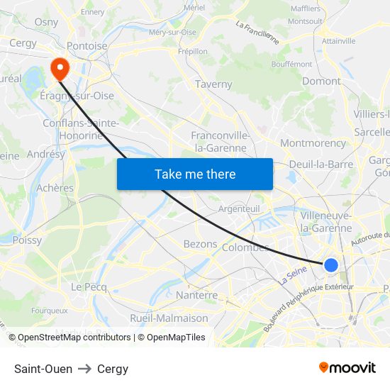 Saint-Ouen to Cergy map