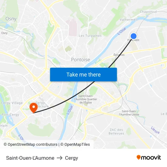Saint-Ouen-L'Aumone to Cergy map