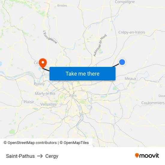 Saint-Pathus to Cergy map
