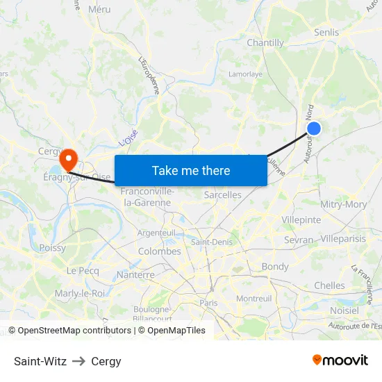 Saint-Witz to Cergy map