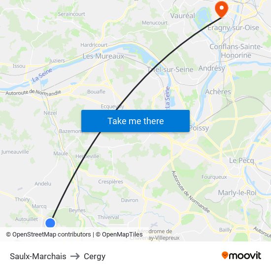 Saulx-Marchais to Cergy map