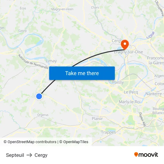 Septeuil to Cergy map