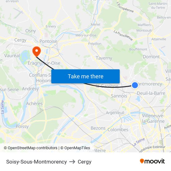 Soisy-Sous-Montmorency to Cergy map