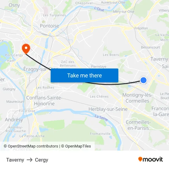 Taverny to Cergy map