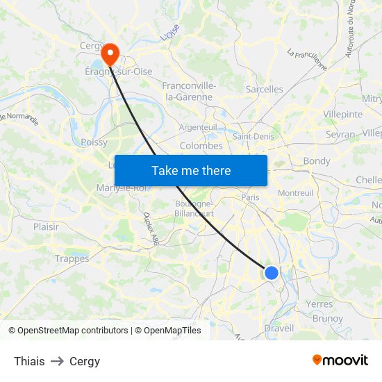 Thiais to Cergy map