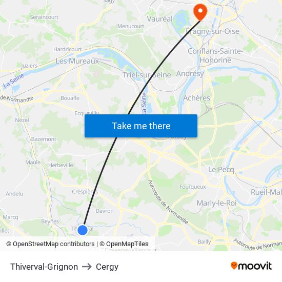 Thiverval-Grignon to Cergy map