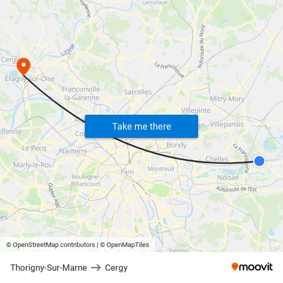 Thorigny-Sur-Marne to Cergy map