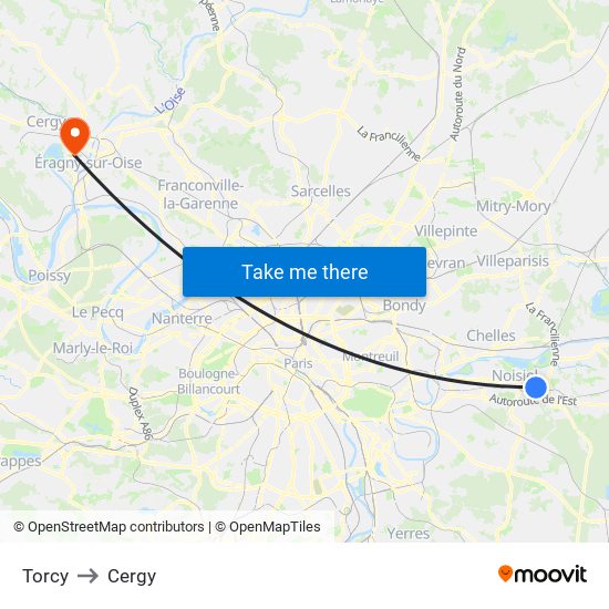 Torcy to Cergy map