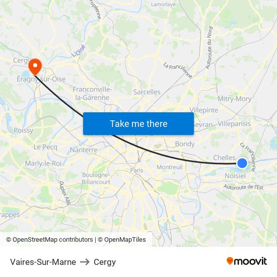 Vaires-Sur-Marne to Cergy map
