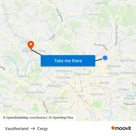 Vaudherland to Cergy map