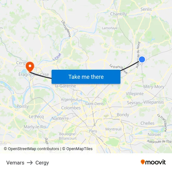 Vemars to Cergy map