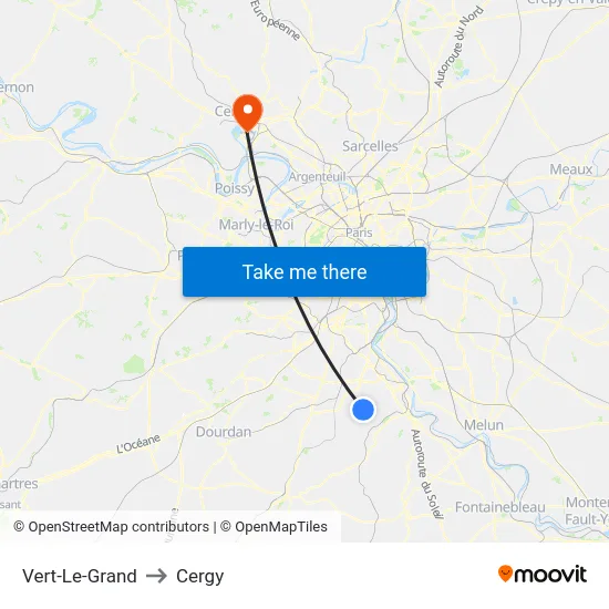 Vert-Le-Grand to Cergy map