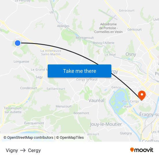Vigny to Cergy map