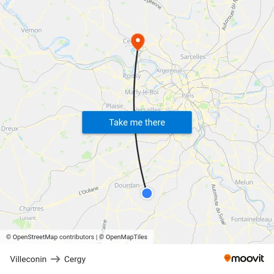 Villeconin to Cergy map