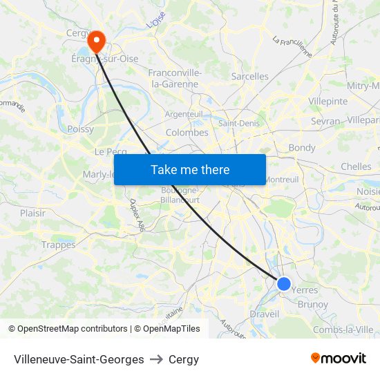 Villeneuve-Saint-Georges to Cergy map