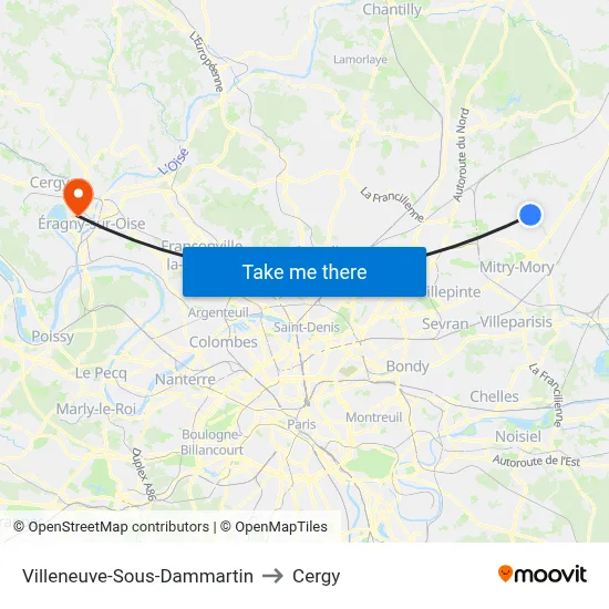 Villeneuve-Sous-Dammartin to Cergy map