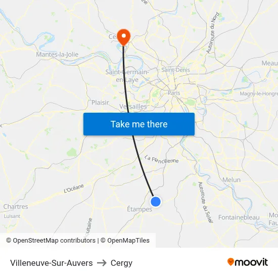 Villeneuve-Sur-Auvers to Cergy map