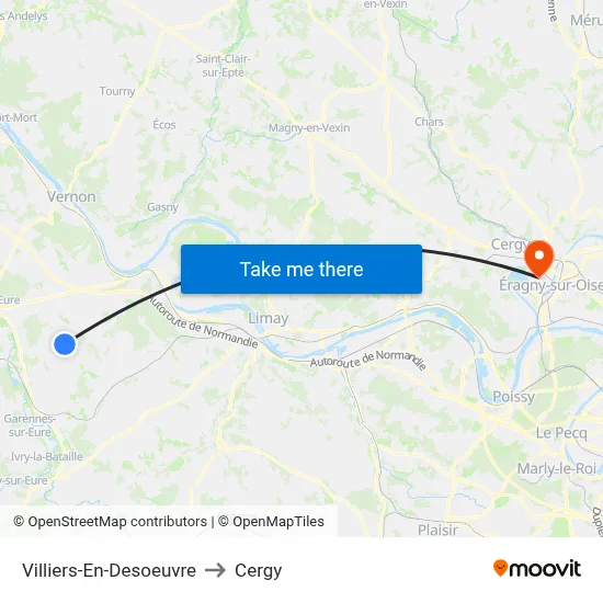 Villiers-En-Desoeuvre to Cergy map