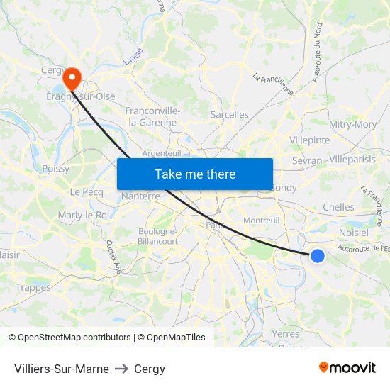 Villiers-Sur-Marne to Cergy map