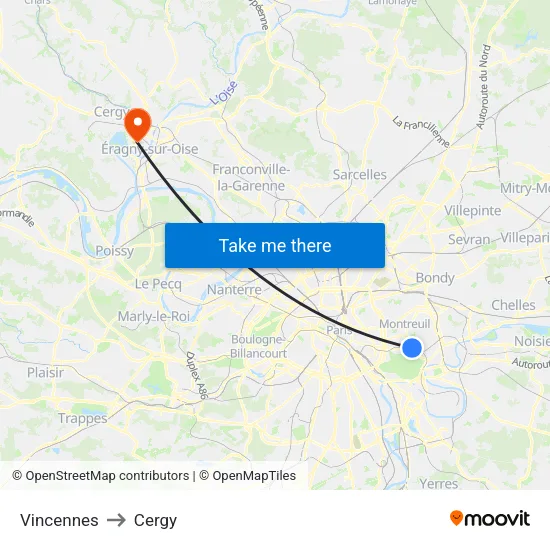 Vincennes to Cergy map