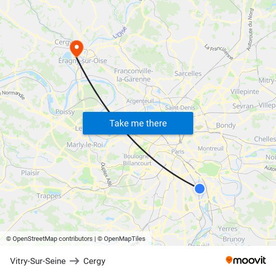Vitry-Sur-Seine to Cergy map