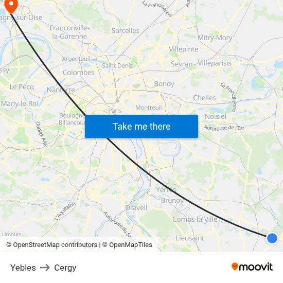 Yebles to Cergy map