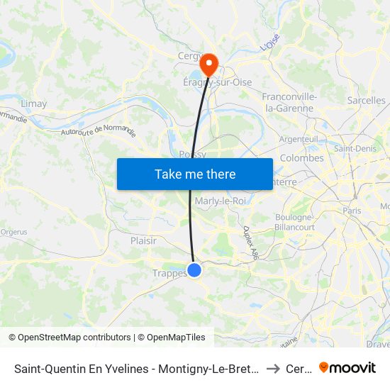 Saint-Quentin En Yvelines - Montigny-Le-Bretonneux to Cergy map