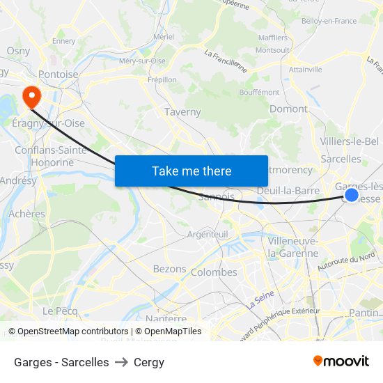 Garges - Sarcelles to Cergy map