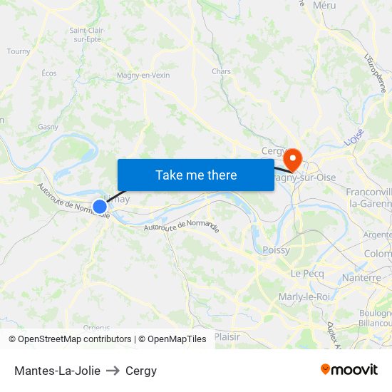 Mantes-La-Jolie to Cergy map