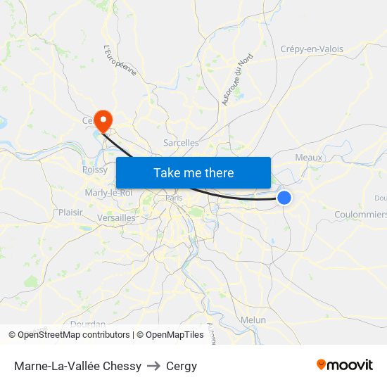 Marne-La-Vallée Chessy to Cergy map