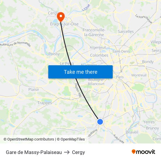 Gare de Massy-Palaiseau to Cergy map