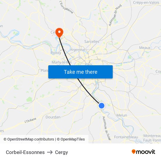 Corbeil-Essonnes to Cergy map