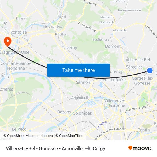 Villiers-Le-Bel - Gonesse - Arnouville to Cergy map