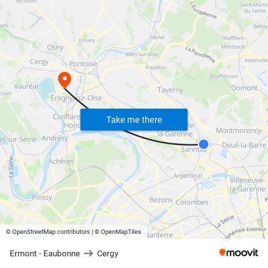 Ermont - Eaubonne to Cergy map