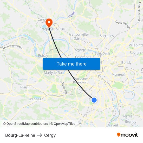 Bourg-La-Reine to Cergy map