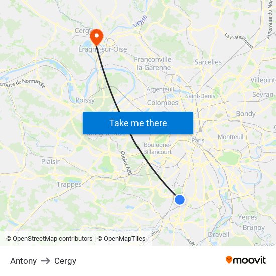 Antony to Cergy map