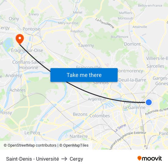 Saint-Denis - Université to Cergy map