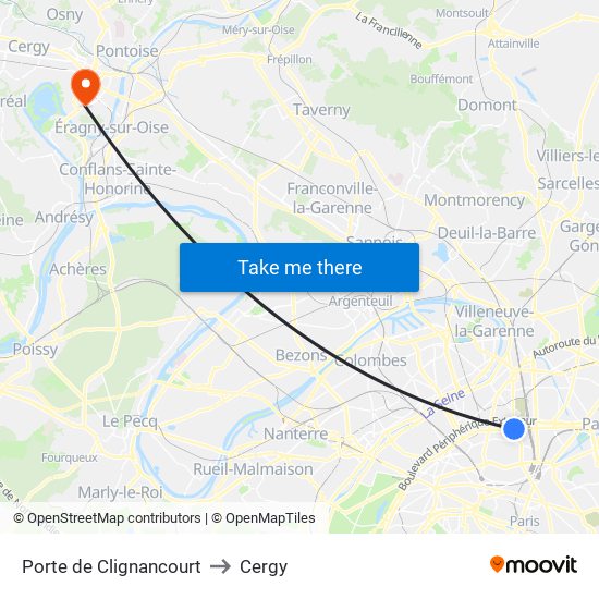 Porte de Clignancourt to Cergy map