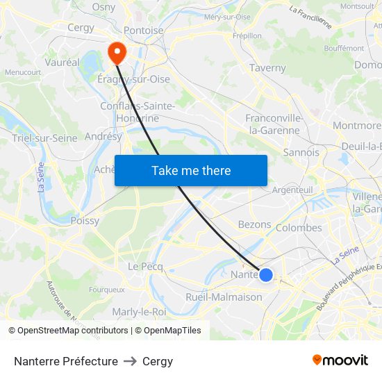 Nanterre Préfecture to Cergy map