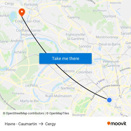 Havre - Caumartin to Cergy map