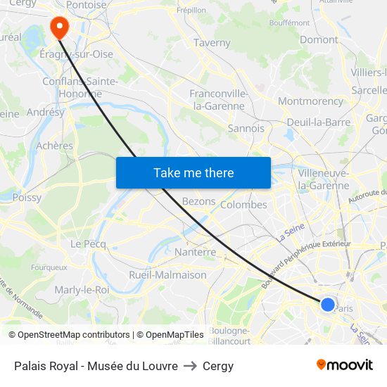 Palais Royal - Musée du Louvre to Cergy map