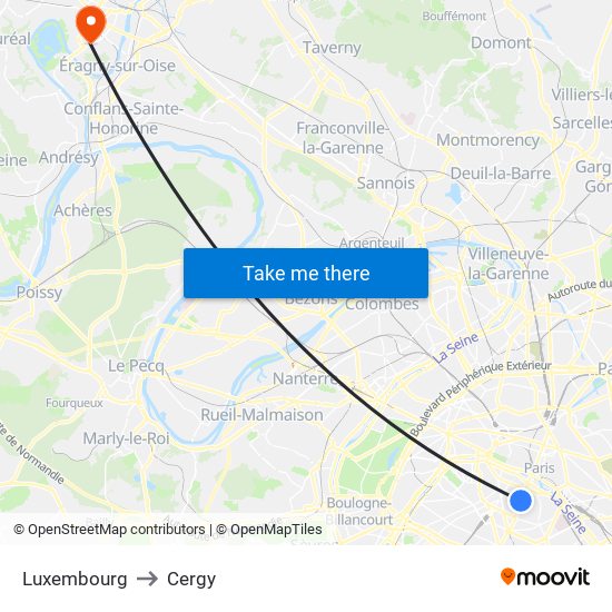 Luxembourg to Cergy map