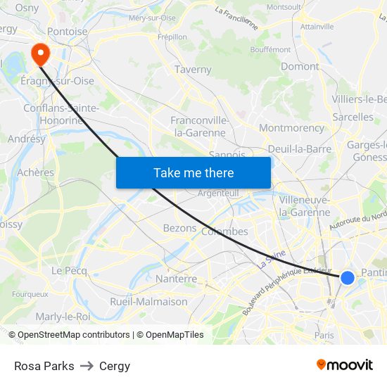 Rosa Parks to Cergy map