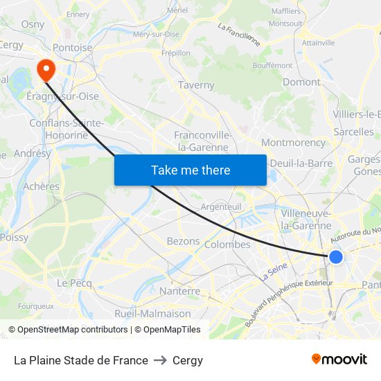La Plaine Stade de France to Cergy map