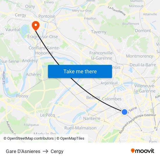 Gare D'Asnieres to Cergy map