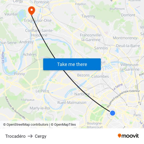 Trocadéro to Cergy map