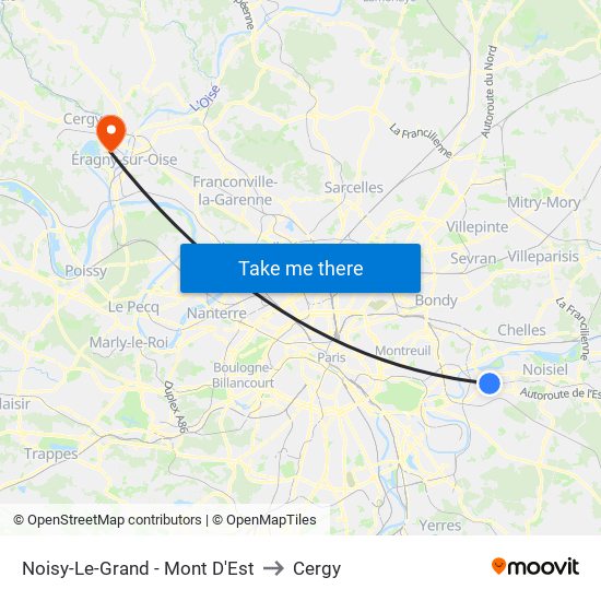 Noisy-Le-Grand - Mont D'Est to Cergy map