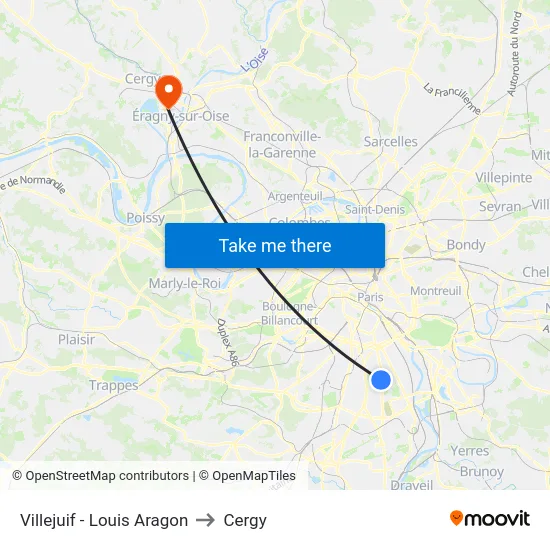 Villejuif - Louis Aragon to Cergy map
