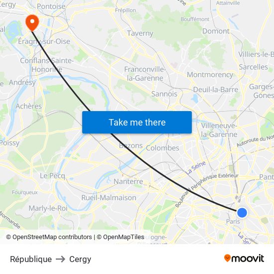 République to Cergy map