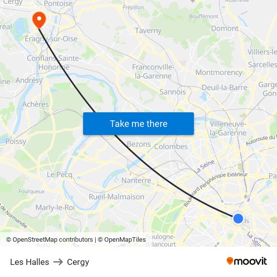 Les Halles to Cergy map